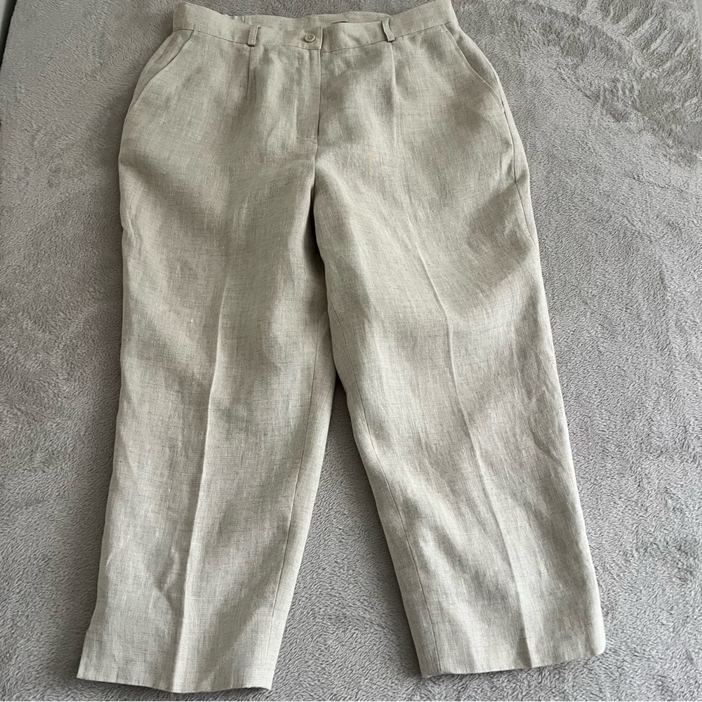Appleseed's Crop Pants Women's Size 16 Straight Leg Minimalist Beige Irish Linen